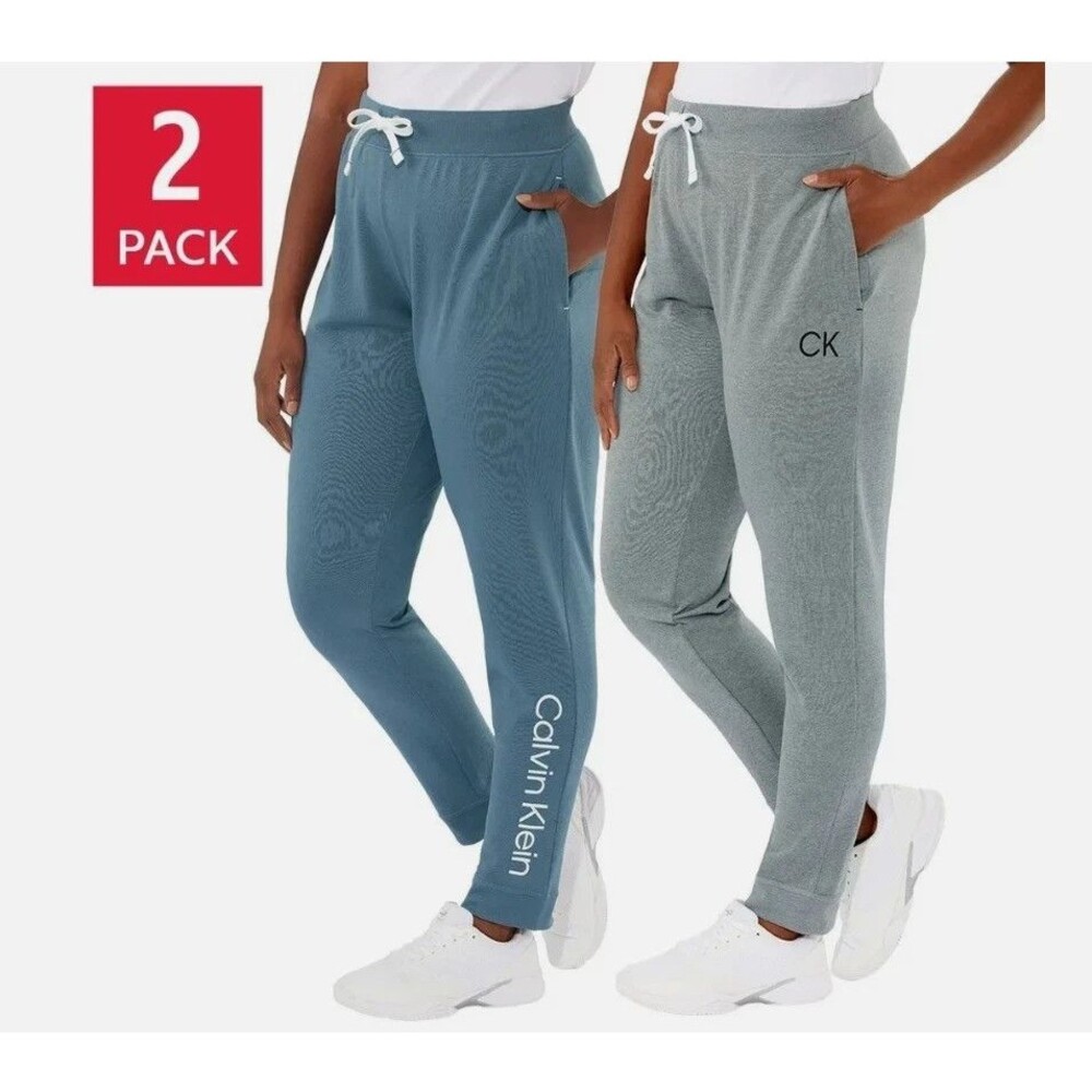 Calvin Klein Logo French Terry Jogger Pants Blue Gray 2-Pack Women’s XL